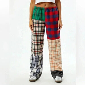 New PacSun Plaid Patchwork Flannel Sweatpants womens S baggy
